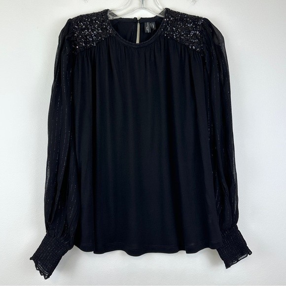 Anthropologie Bl-nk Sequin Embellished Blouse Size XS Black Bohemian NWT - Picture 5 of 14